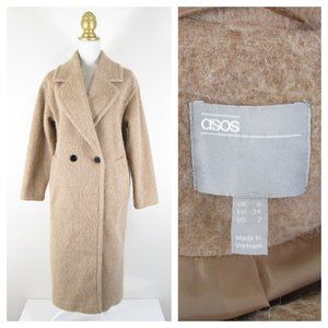 Asos Womens Oversized Brushed Coat In Camel Long Pea Trench Coat Size 2